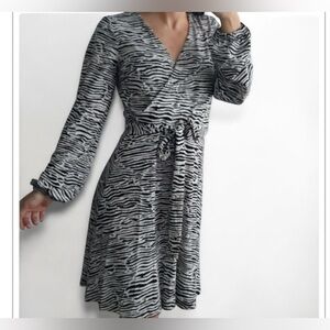 H&M Zebra Print Long Sleeve Midi Dress - Size Medium